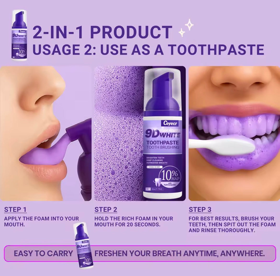 white foam toothpaste for instant white teeth