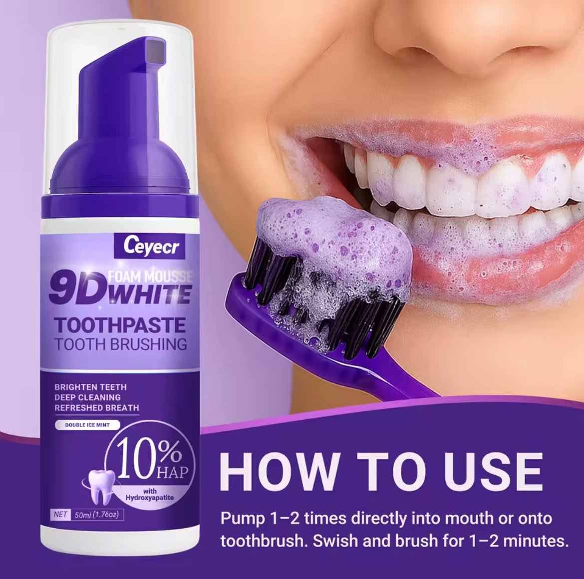 white foam toothpaste for instant white teeth